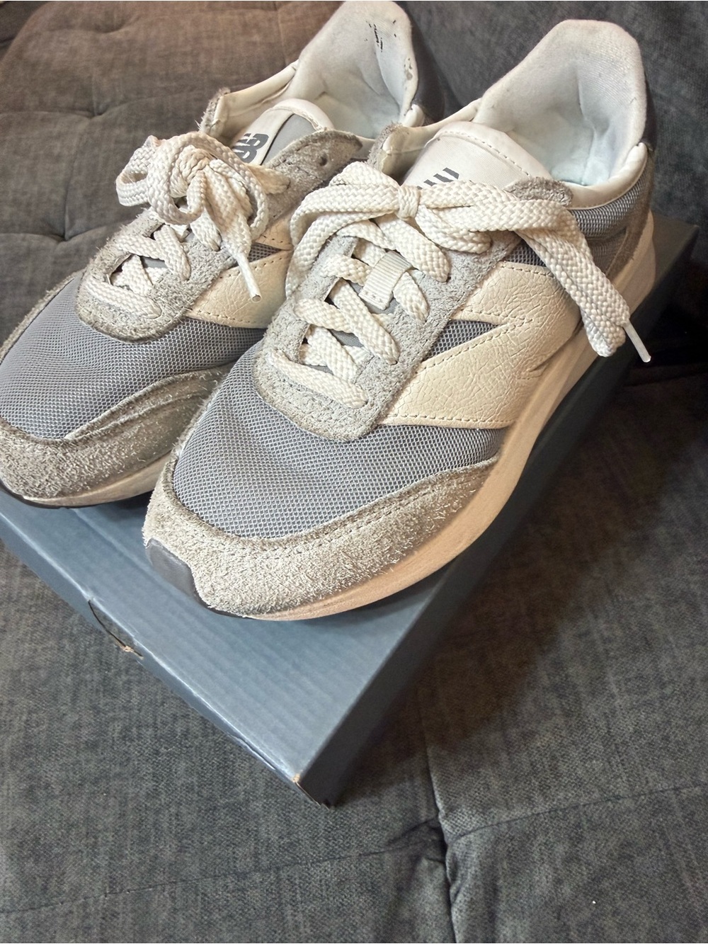 New Balance Women's Gray and Cream Lace-Up Sneakers
